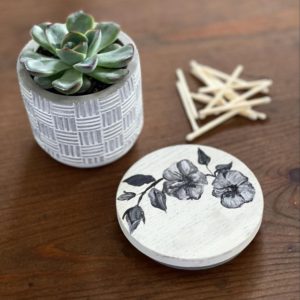White Candle Lid with Hand Painted Floral Design {LIMITED EDITION}